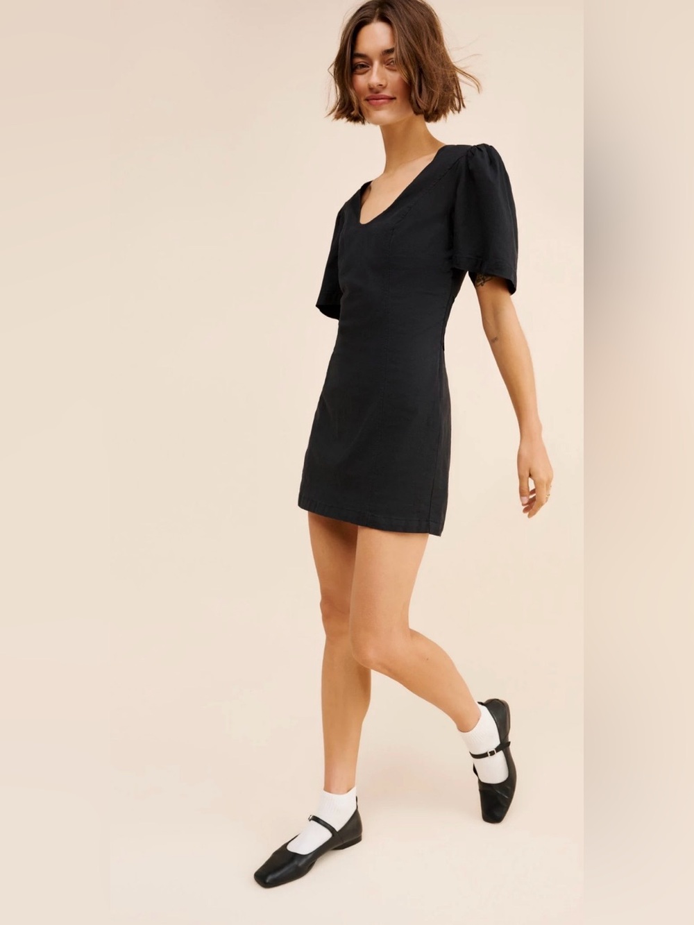 Maeve Anthropologie Puff-Sleeve Back-Cutout Mini Dress Size L